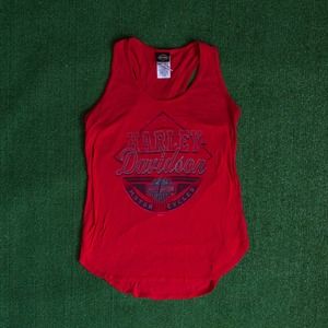 VINTAGE HARLEY DAVIDSON MOTORCYCLE BIKING RED RACER BACK TANK TOP SEATTLE SZ S